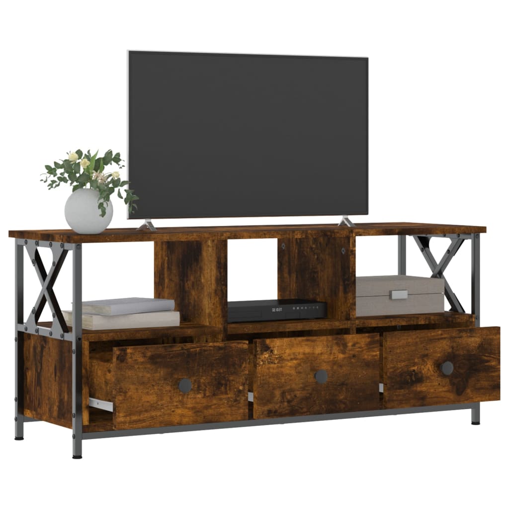 vidaXL Comodă TV, stejar afumat, 102x33x45 cm, lemn prelucrat & fier vidaXL Comodă TV, stejar afumat, 102x33x45 cm, lemn prelucrat & fier