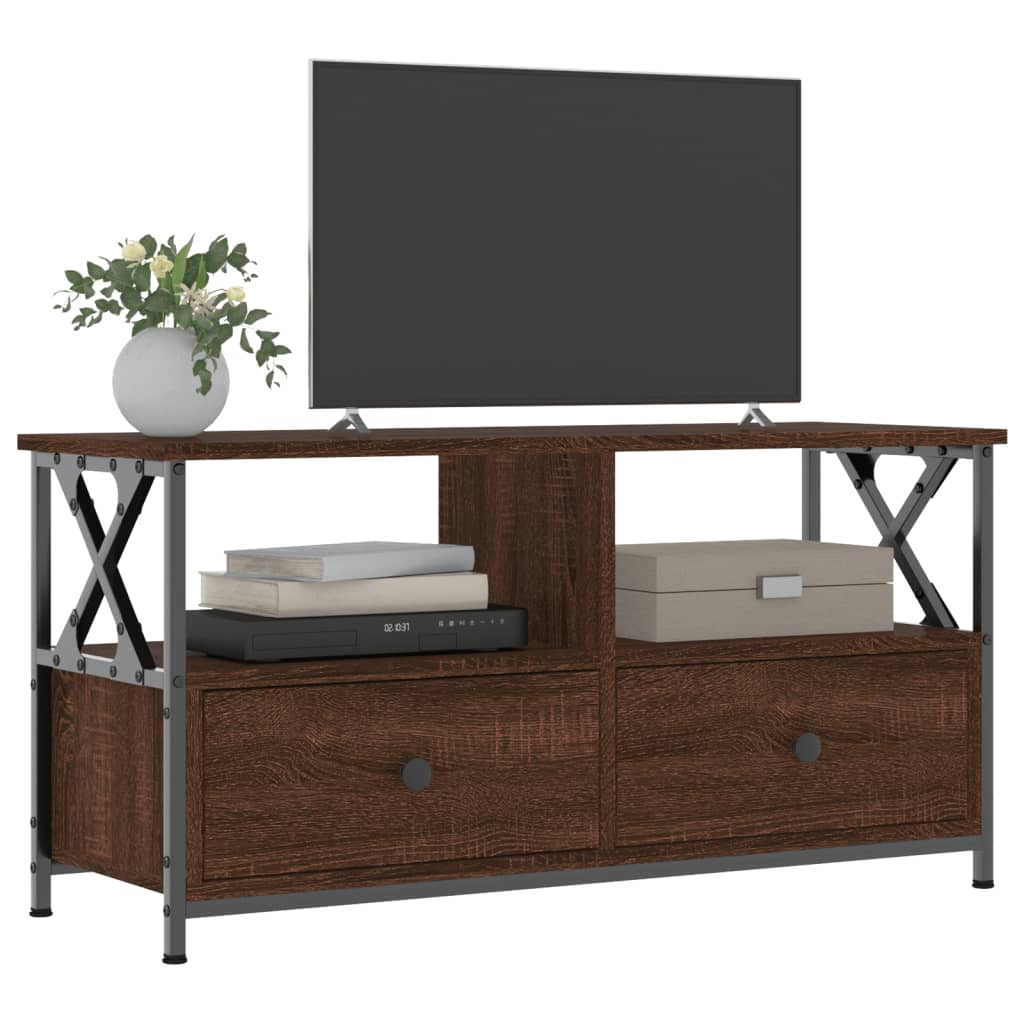 vidaXL Comodă TV, stejar maro, 90x33x45 cm, lemn prelucrat & fier vidaXL Comodă TV, stejar maro, 90x33x45 cm, lemn prelucrat & fier