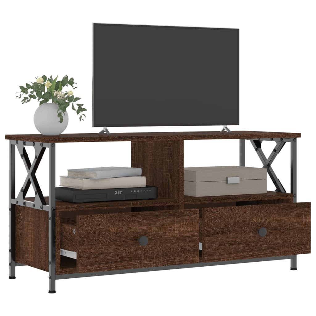 vidaXL Comodă TV, stejar maro, 90x33x45 cm, lemn prelucrat & fier vidaXL Comodă TV, stejar maro, 90x33x45 cm, lemn prelucrat & fier