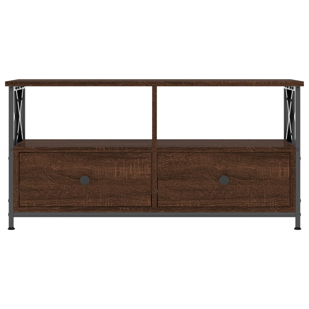 vidaXL Comodă TV, stejar maro, 90x33x45 cm, lemn prelucrat & fier vidaXL Comodă TV, stejar maro, 90x33x45 cm, lemn prelucrat & fier