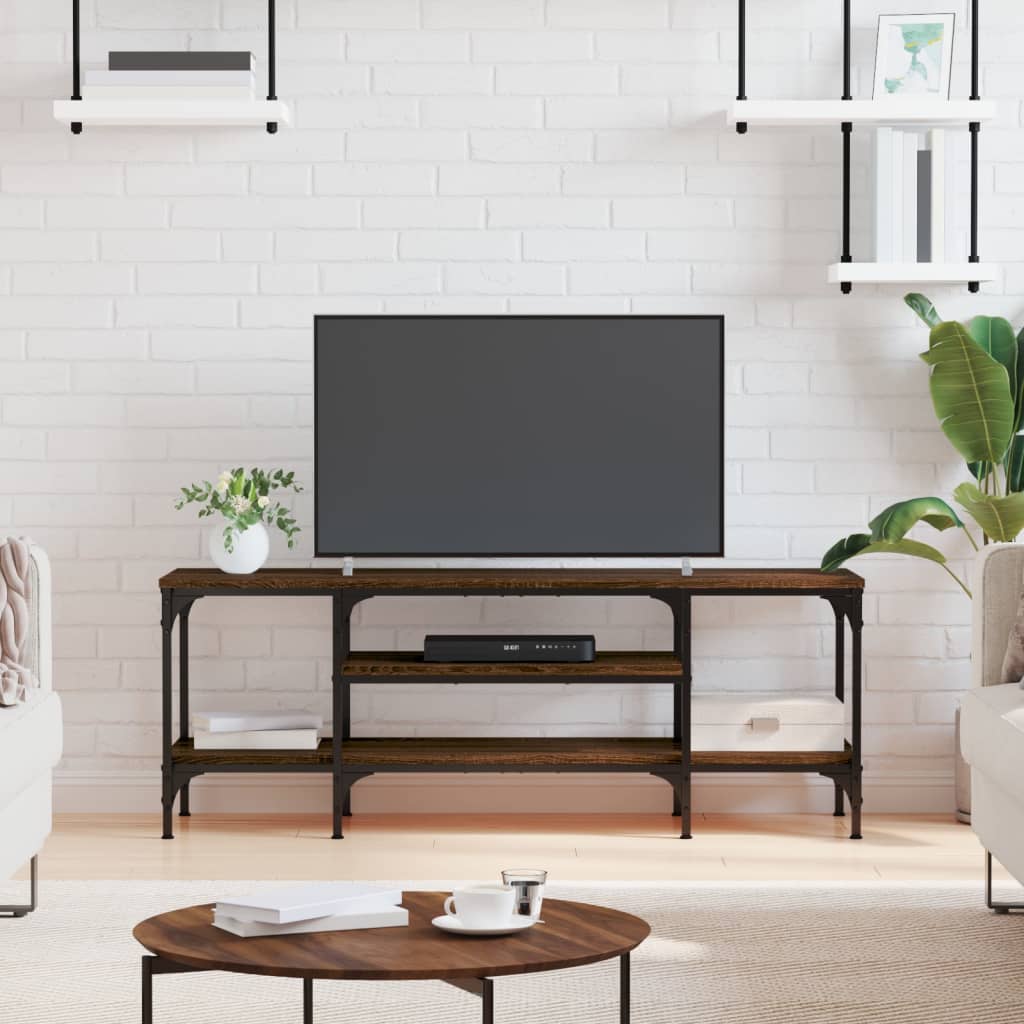 vidaXL Comodă TV, stejar maro, 121x35x45 cm, lemn prelucrat & fier