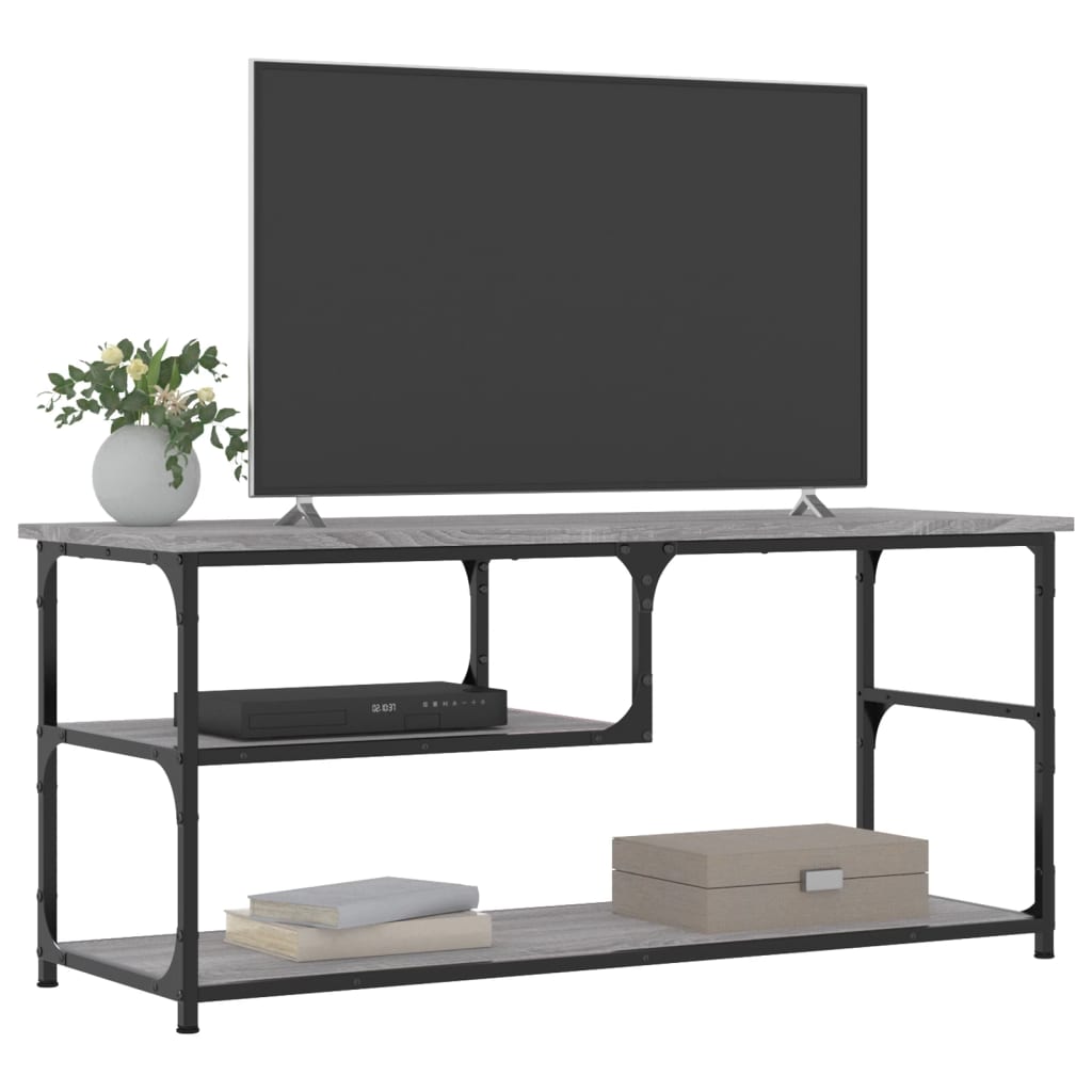 vidaXL Comodă TV, gri sonoma, 103x38x46,5 cm, lemn prelucrat și oțel vidaXL Comodă TV, gri sonoma, 103x38x46,5 cm, lemn prelucrat și oțel