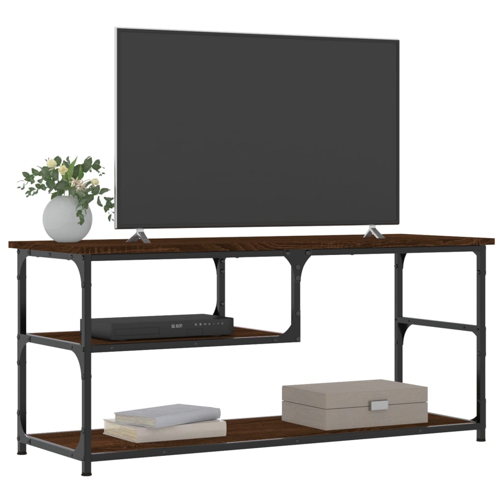 vidaXL Comodă TV, stejar maro, 103x38x46,5 cm, lemn prelucrat și oțel
