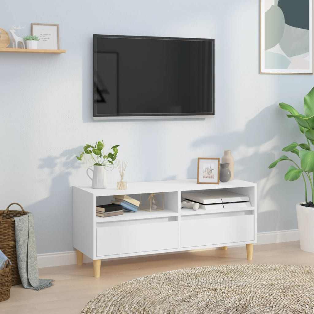 vidaXL Comodă TV, alb, 100x34,5x44,5 cm, lemn prelucrat vidaXL Comodă TV, alb, 100x34,5x44,5 cm, lemn prelucrat