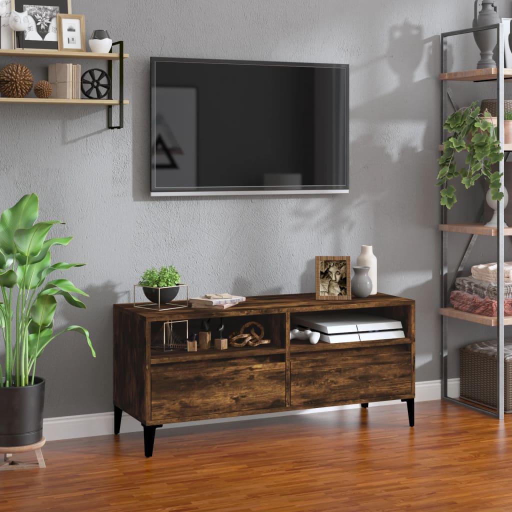 vidaXL Comodă TV, stejar fumuriu, 100x34,5x44,5 cm, lemn prelucrat vidaXL Comodă TV, stejar fumuriu, 100x34,5x44,5 cm, lemn prelucrat