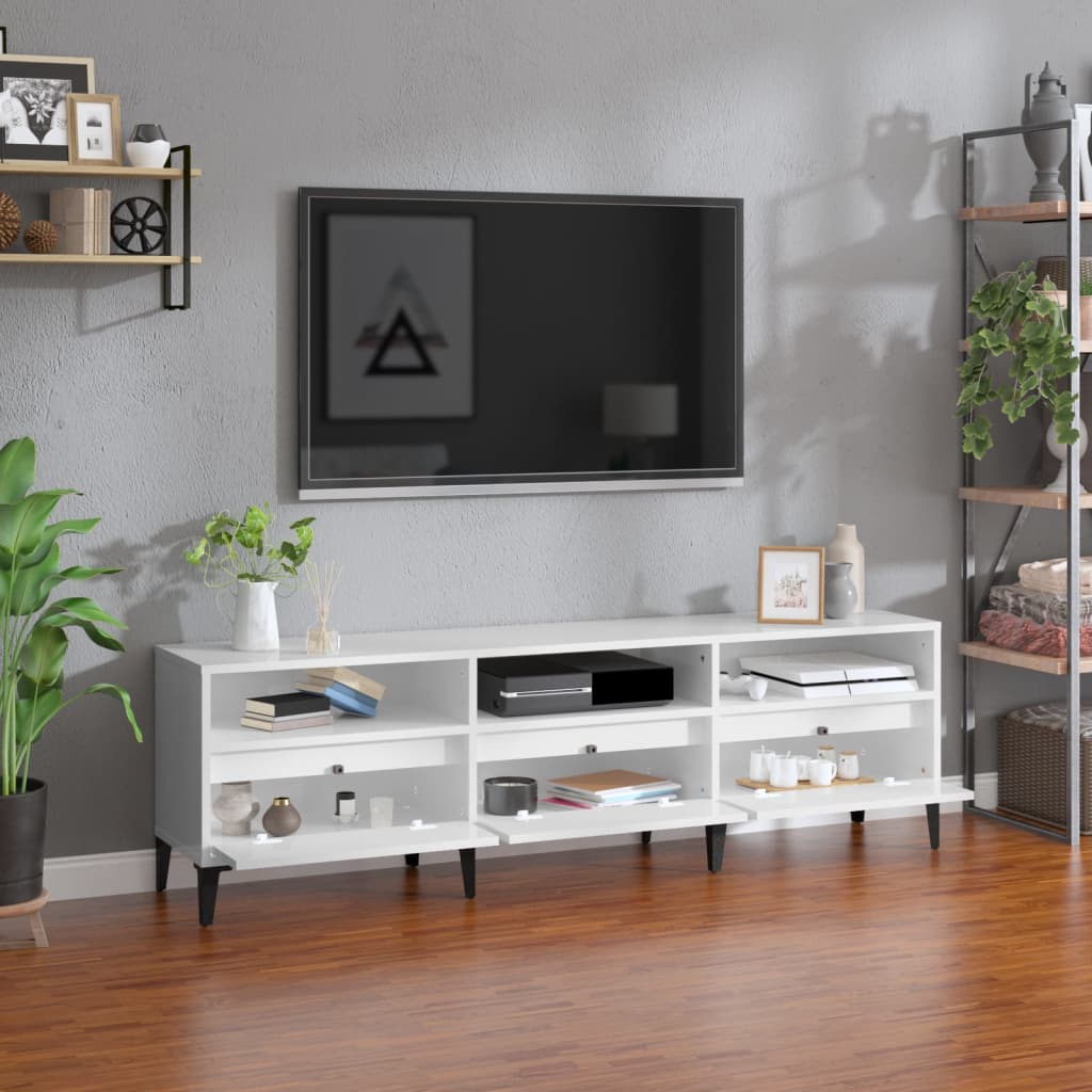 vidaXL Comodă TV, alb extralucios, 150x30x44,5 cm, lemn prelucrat