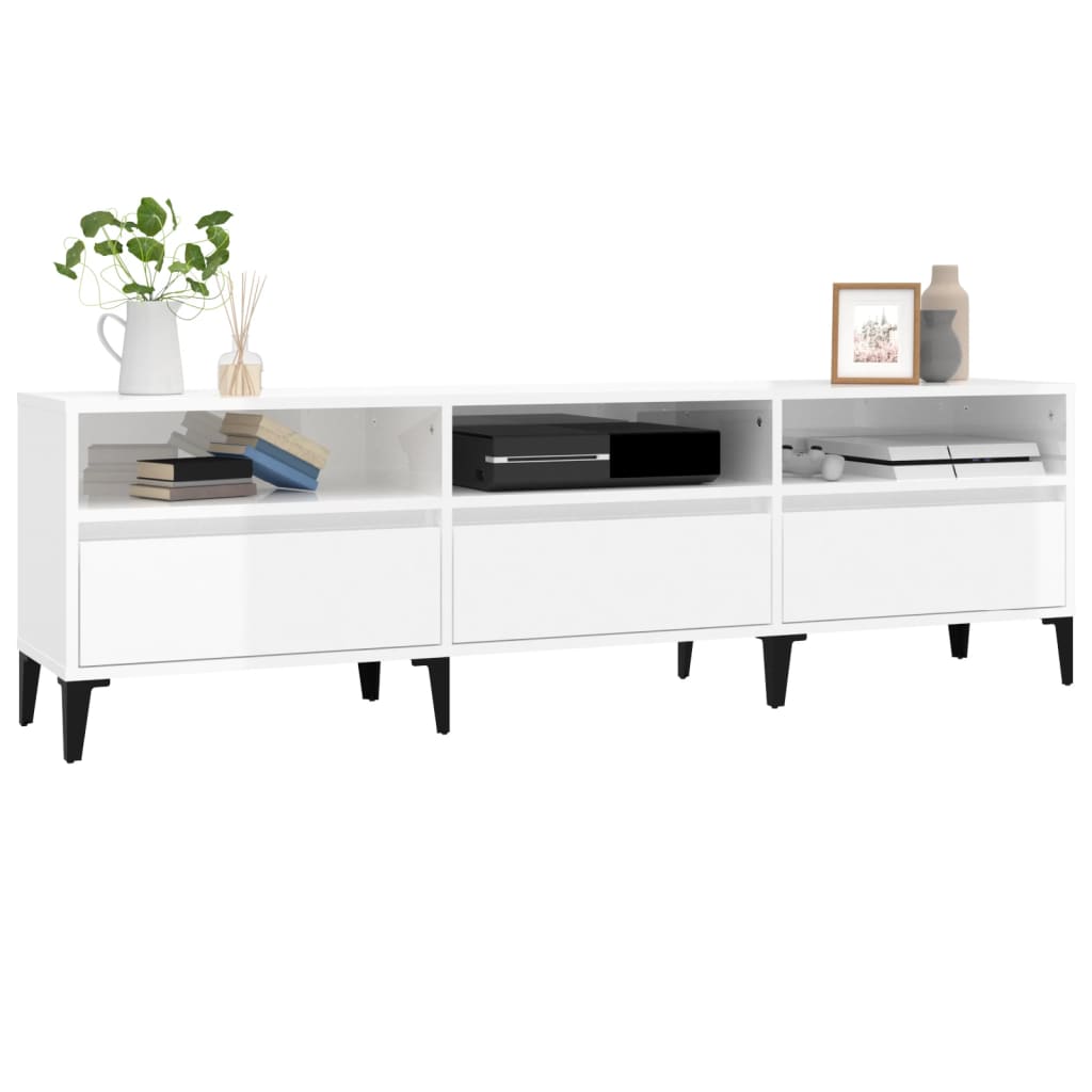 vidaXL Comodă TV, alb extralucios, 150x30x44,5 cm, lemn prelucrat