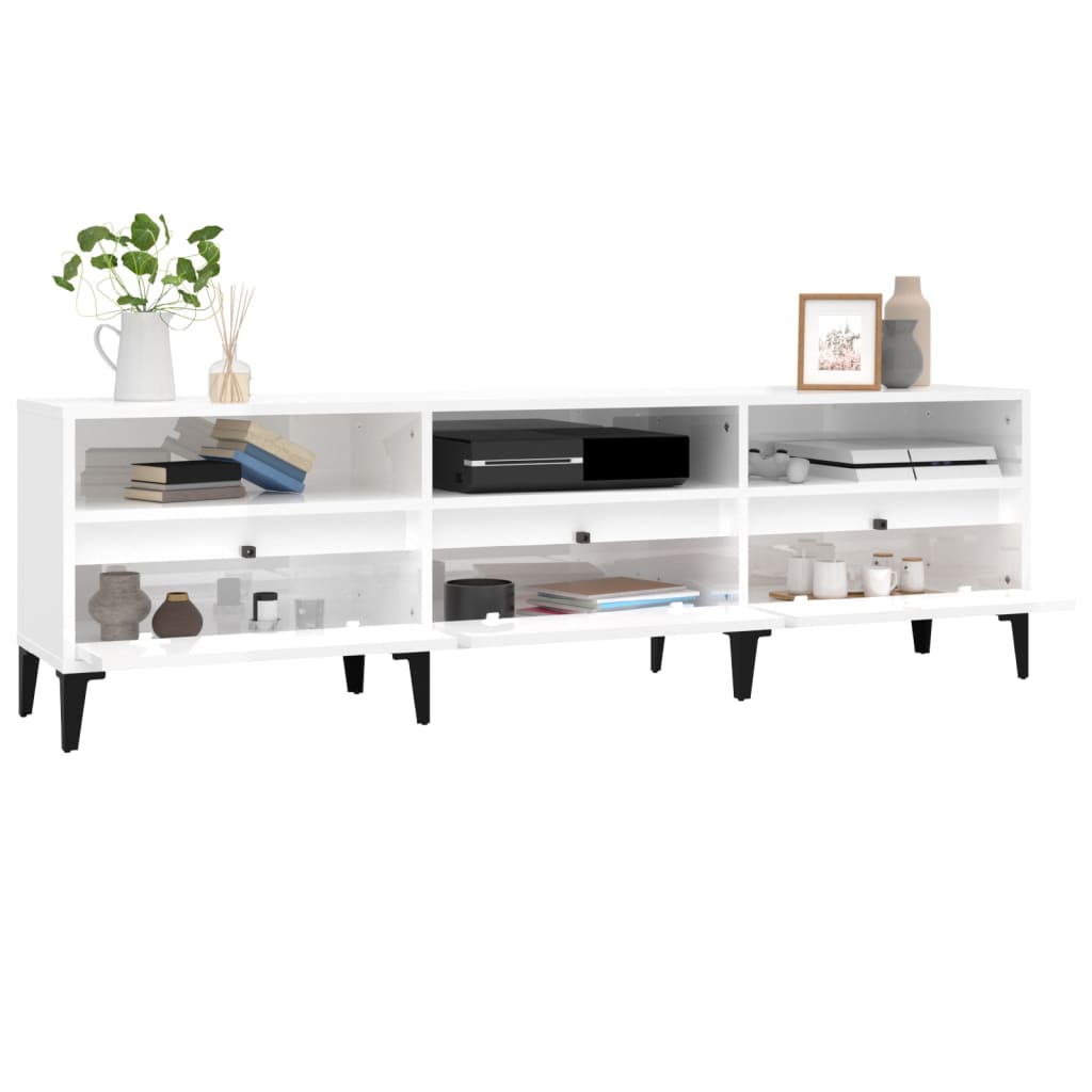 vidaXL Comodă TV, alb extralucios, 150x30x44,5 cm, lemn prelucrat