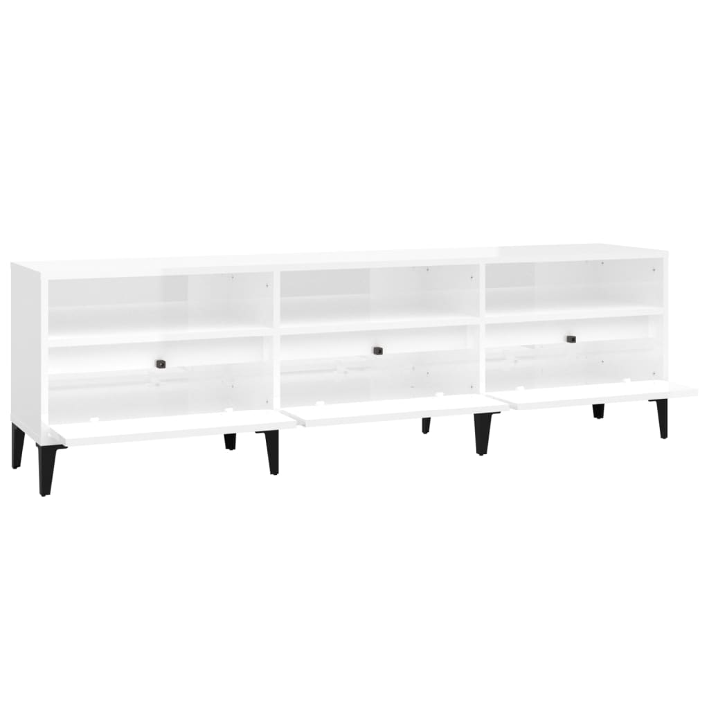 vidaXL Comodă TV, alb extralucios, 150x30x44,5 cm, lemn prelucrat
