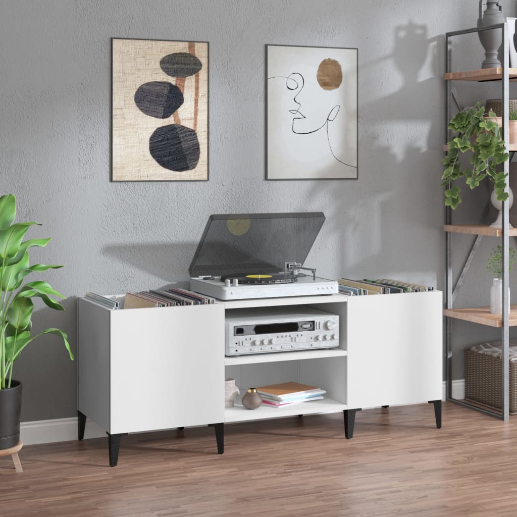 vidaXL Comodă discuri, alb, 121x38x48 cm, lemn prelucrat vidaXL Comodă discuri, alb, 121x38x48 cm, lemn prelucrat