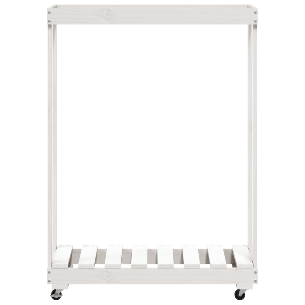 vidaXL Suport de bușteni cu roți, alb, 76,5x40x108 cm, lemn masiv pin vidaXL Suport de bușteni cu roți, alb, 76,5x40x108 cm, lemn masiv pin