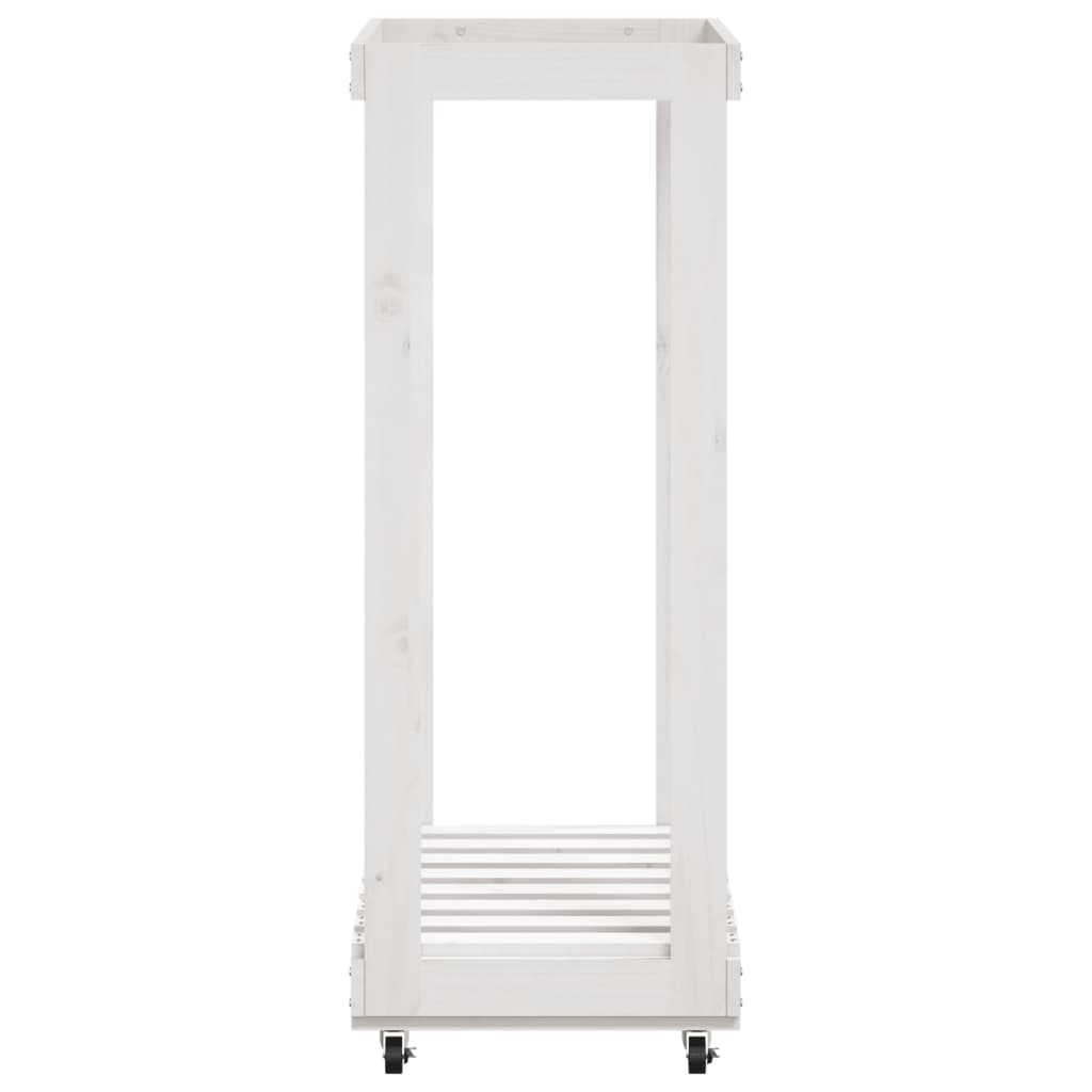 vidaXL Suport de bușteni cu roți, alb, 76,5x40x108 cm, lemn masiv pin vidaXL Suport de bușteni cu roți, alb, 76,5x40x108 cm, lemn masiv pin