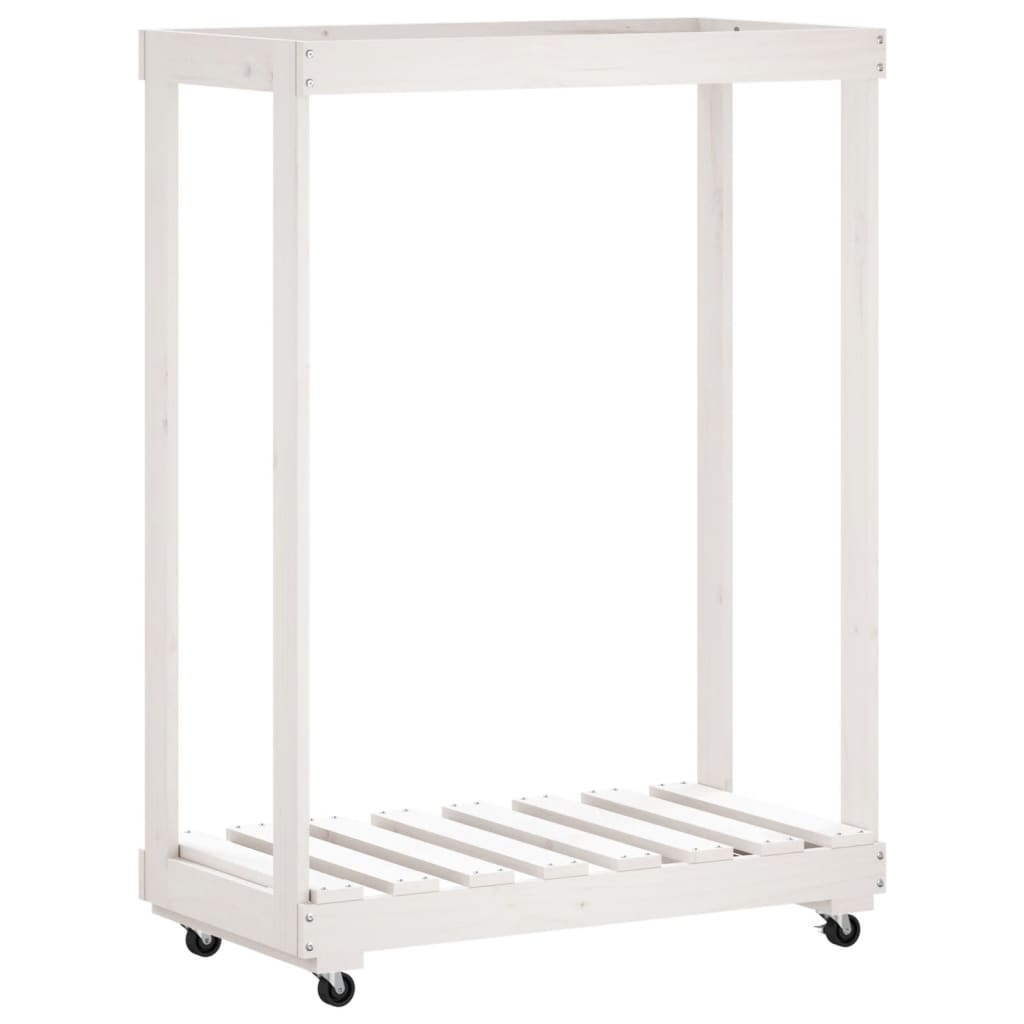 vidaXL Suport de bușteni cu roți, alb, 76,5x40x108 cm, lemn masiv pin vidaXL Suport de bușteni cu roți, alb, 76,5x40x108 cm, lemn masiv pin