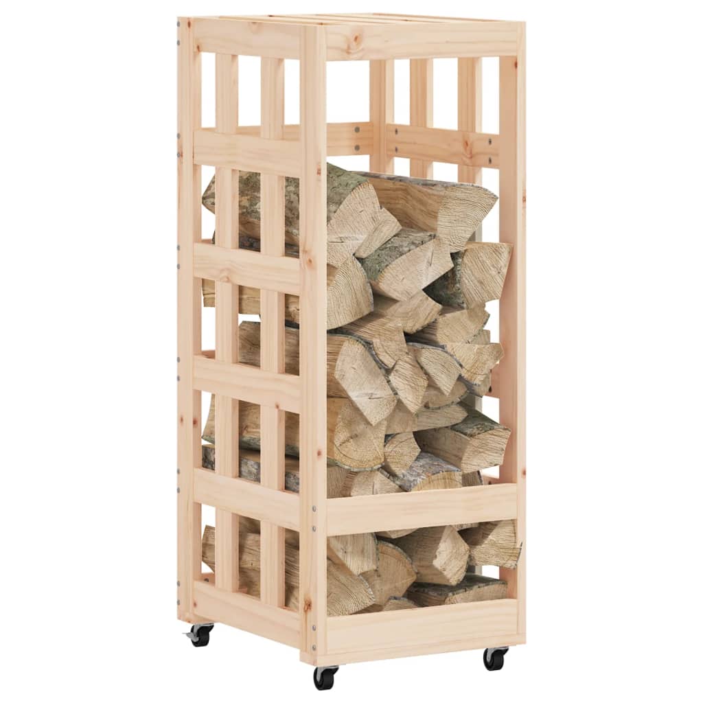 vidaXL Suport de bușteni cu roți, 40x49x110 cm, lemn masiv pin