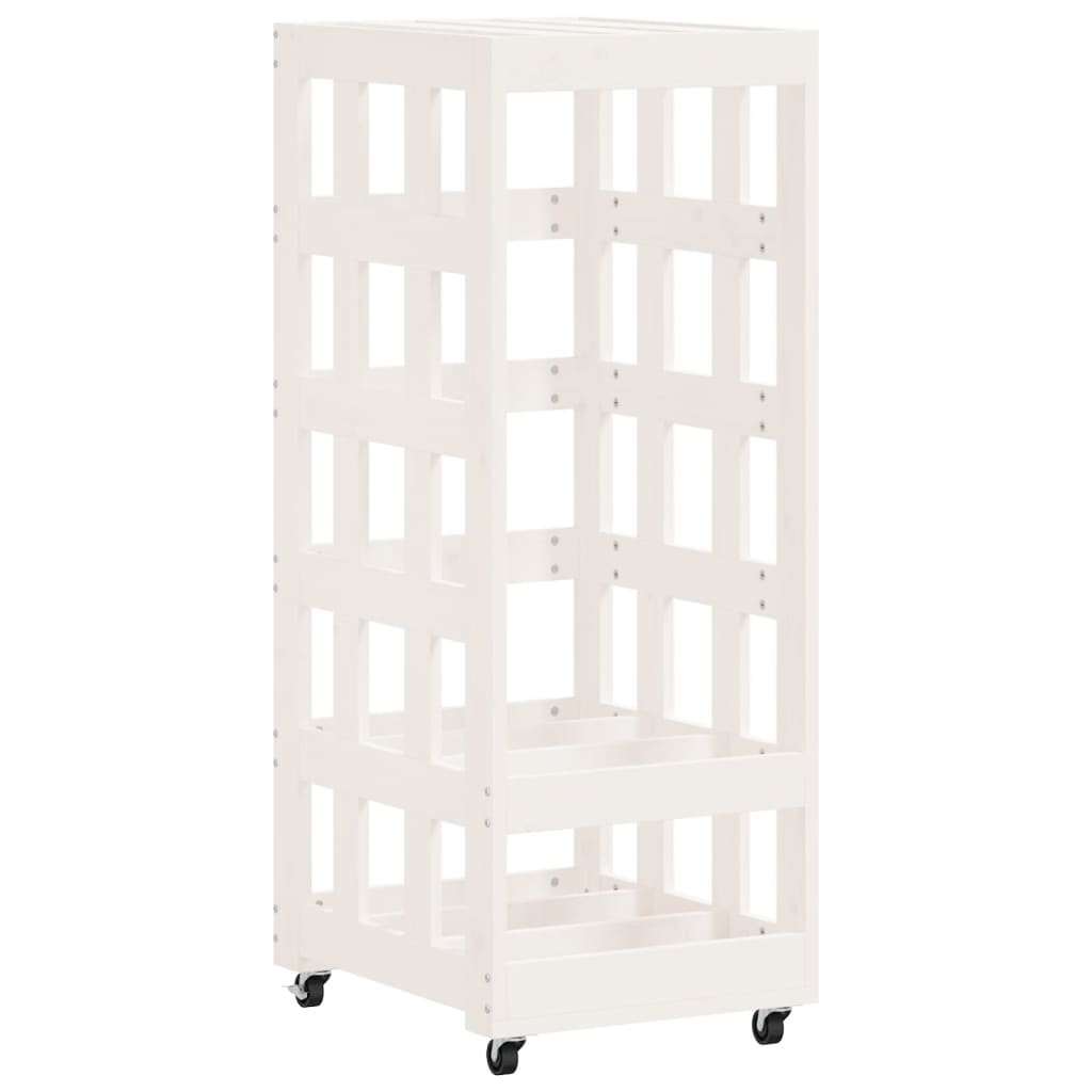 vidaXL Suport de bușteni cu roți, alb, 40x49x110 cm, lemn masiv pin