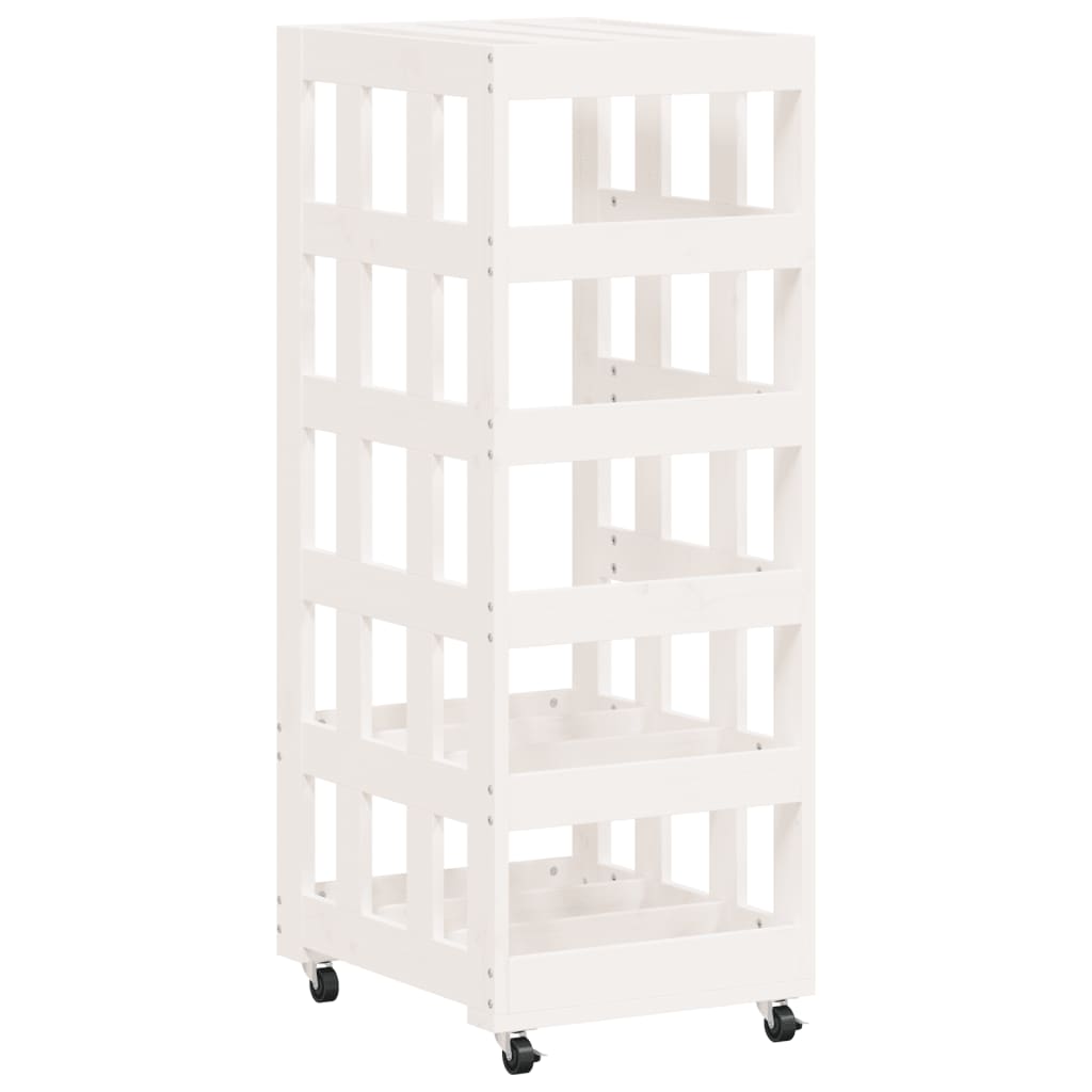 vidaXL Suport de bușteni cu roți, alb, 40x49x110 cm, lemn masiv pin