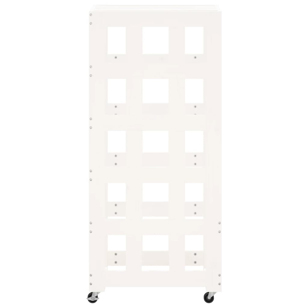 vidaXL Suport de bușteni cu roți, alb, 40x49x110 cm, lemn masiv pin