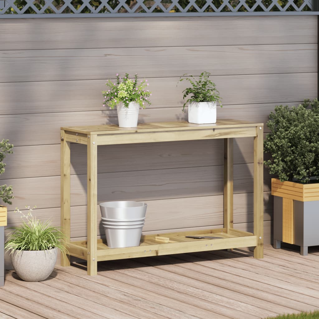 vidaXL Masă de plantare cu raft, 108x35x75 cm, lemn de pin tratat vidaXL Masă de plantare cu raft, 108x35x75 cm, lemn de pin tratat