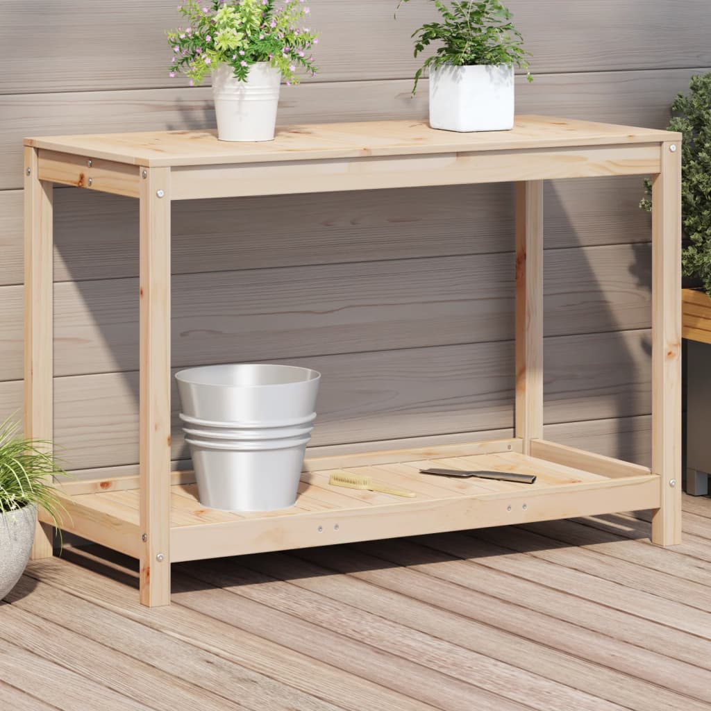 vidaXL Masă de plantare cu poliță, 108x50x75 cm, lemn masiv de pin vidaXL Masă de plantare cu poliță, 108x50x75 cm, lemn masiv de pin