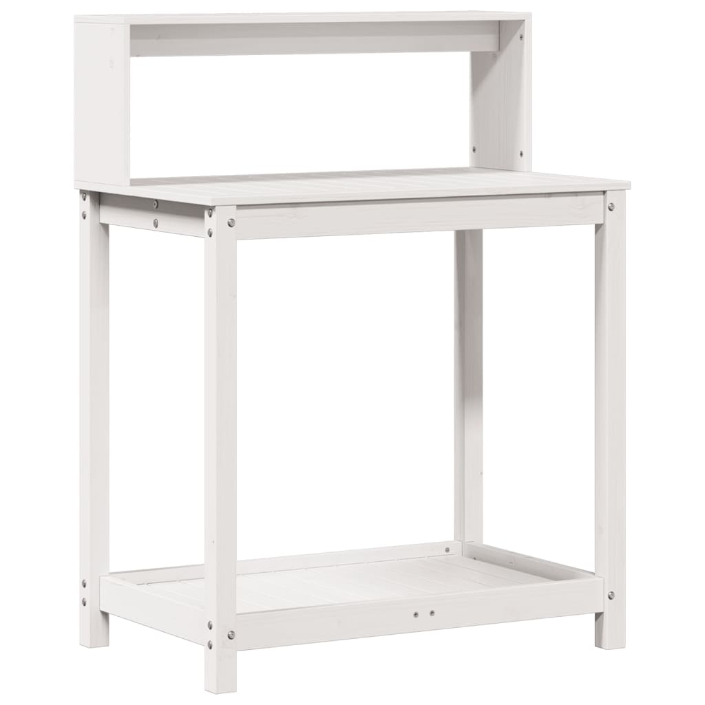 vidaXL Masă de plantare cu rafturi alb 82,5x50x109,5 cm lemn masiv pin vidaXL Masă de plantare cu rafturi alb 82,5x50x109,5 cm lemn masiv pin