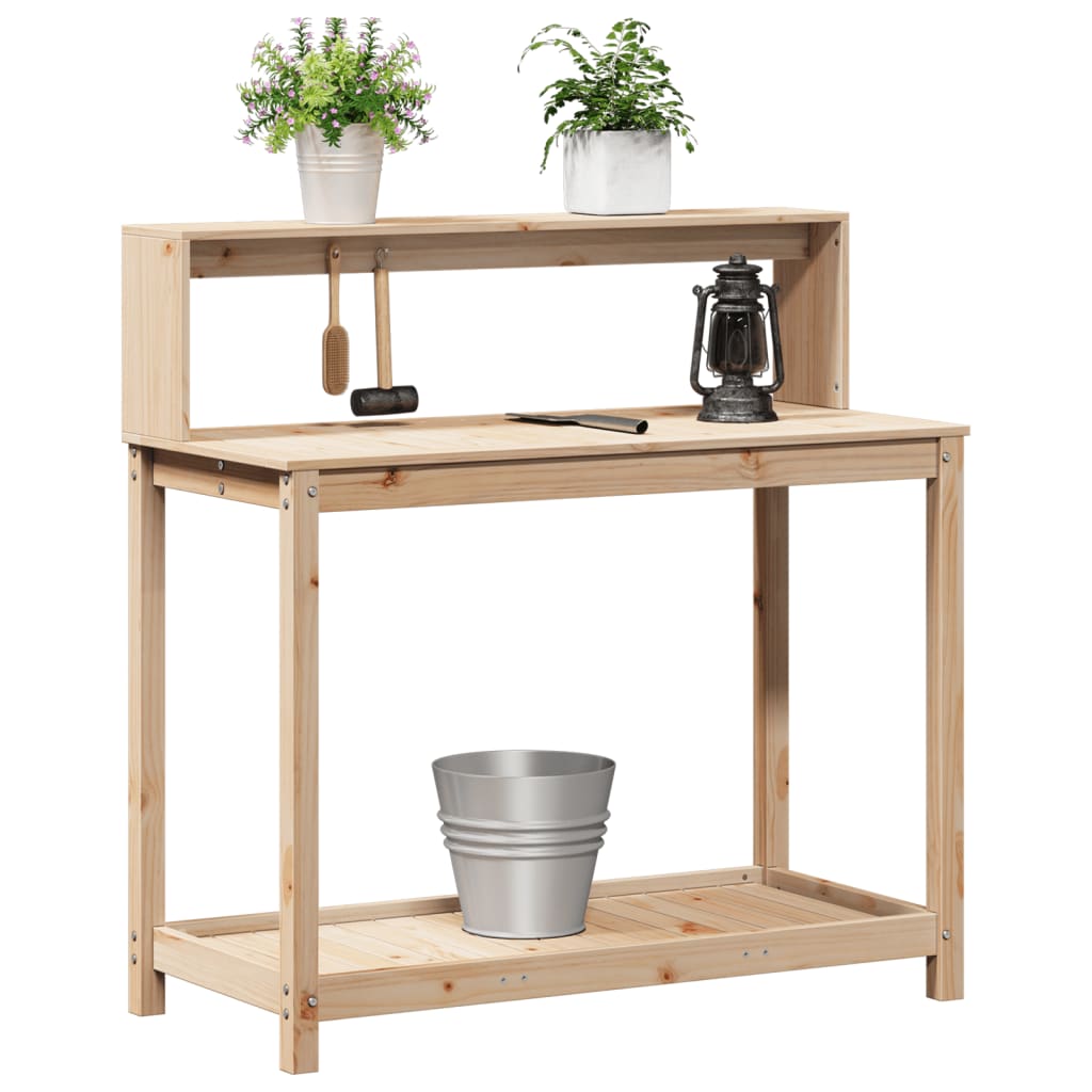 vidaXL Masă de plantare cu rafturi, 108x50x109,5 cm, lemn masiv pin vidaXL Masă de plantare cu rafturi, 108x50x109,5 cm, lemn masiv pin