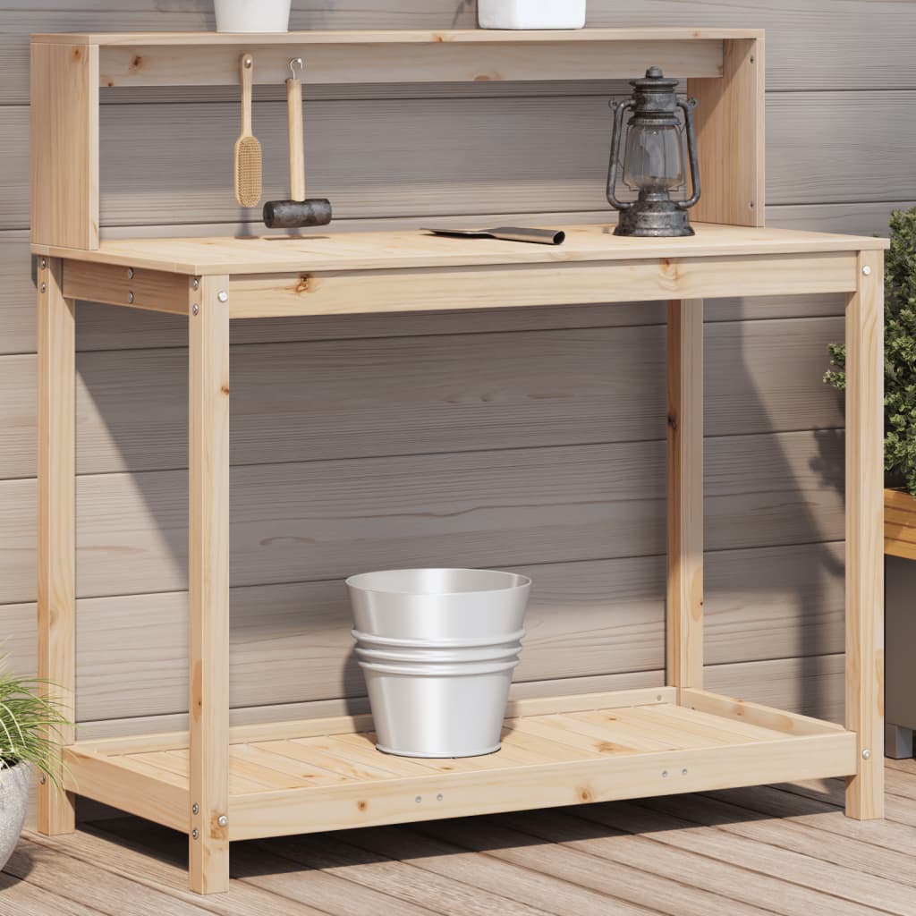 vidaXL Masă de plantare cu rafturi, 108x50x109,5 cm, lemn masiv pin vidaXL Masă de plantare cu rafturi, 108x50x109,5 cm, lemn masiv pin