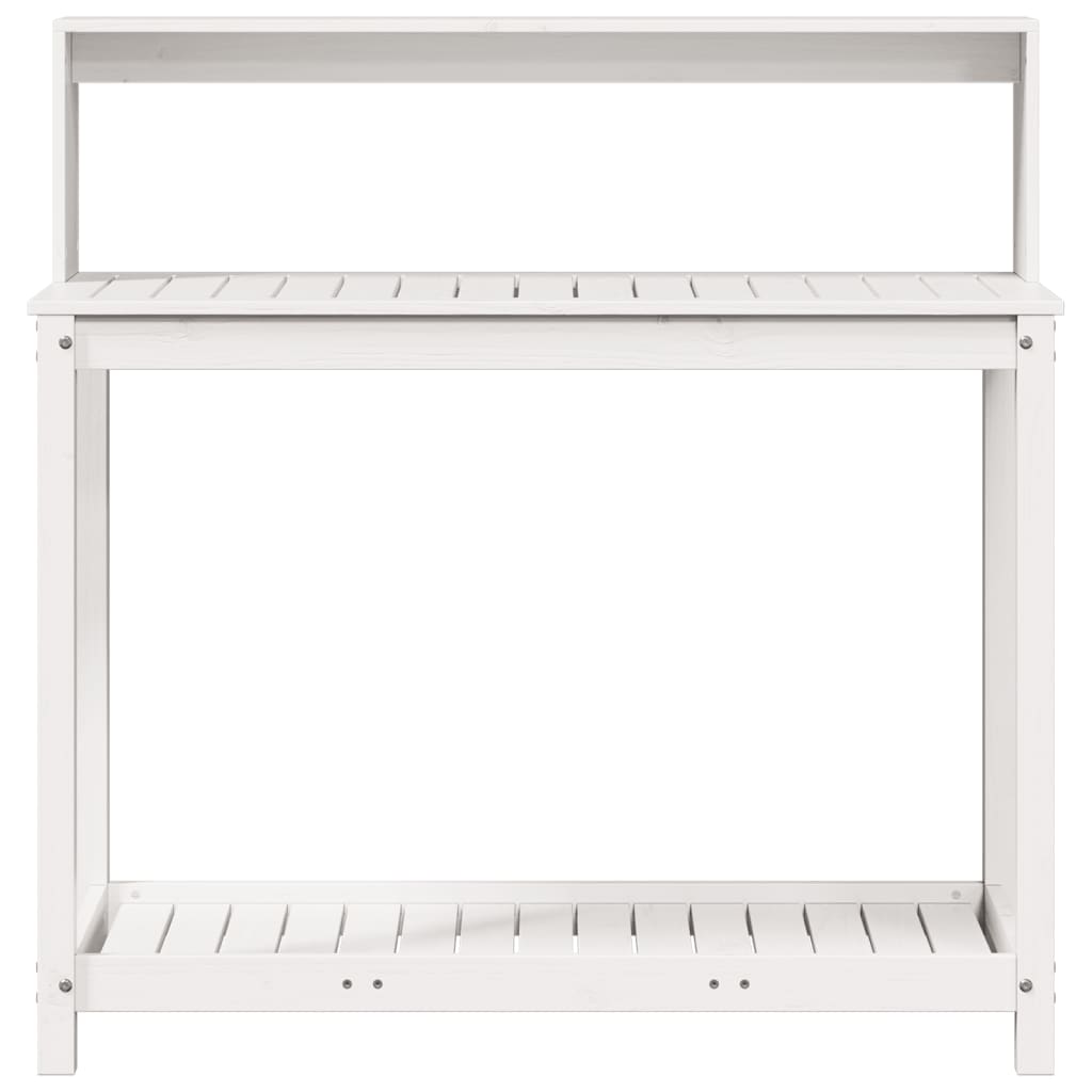 vidaXL Masă de plantare cu rafturi alb 108x50x109,5 cm lemn masiv pin vidaXL Masă de plantare cu rafturi alb 108x50x109,5 cm lemn masiv pin