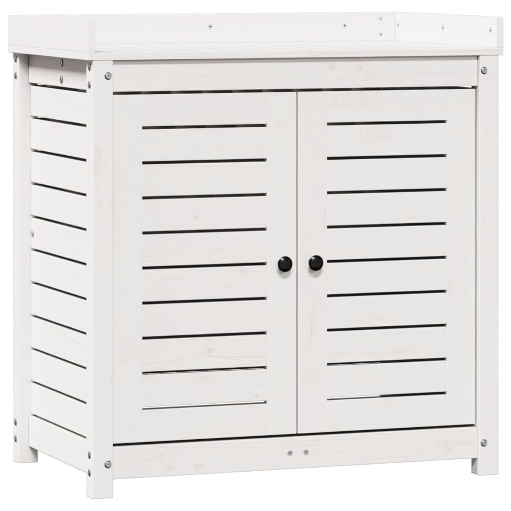vidaXL Masă de plantare cu rafturi alb 82,5x50x86,5 cm lemn masiv pin vidaXL Masă de plantare cu rafturi alb 82,5x50x86,5 cm lemn masiv pin