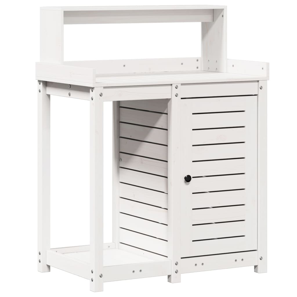 vidaXL Masă de plantare cu rafturi alb 82,5x50x109,5 cm lemn masiv pin vidaXL Masă de plantare cu rafturi alb 82,5x50x109,5 cm lemn masiv pin