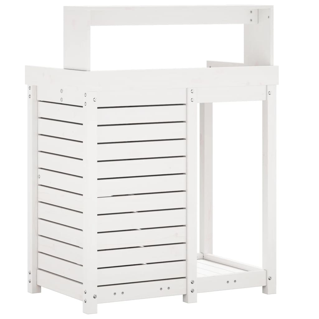 vidaXL Masă de plantare cu rafturi alb 82,5x50x109,5 cm lemn masiv pin vidaXL Masă de plantare cu rafturi alb 82,5x50x109,5 cm lemn masiv pin