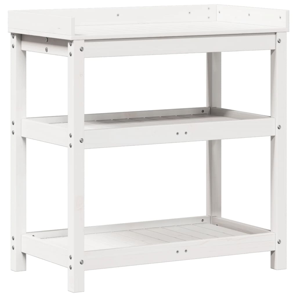 vidaXL Masă de plantare cu rafturi alb 82,5x45x86,5 cm lemn masiv pin vidaXL Masă de plantare cu rafturi alb 82,5x45x86,5 cm lemn masiv pin