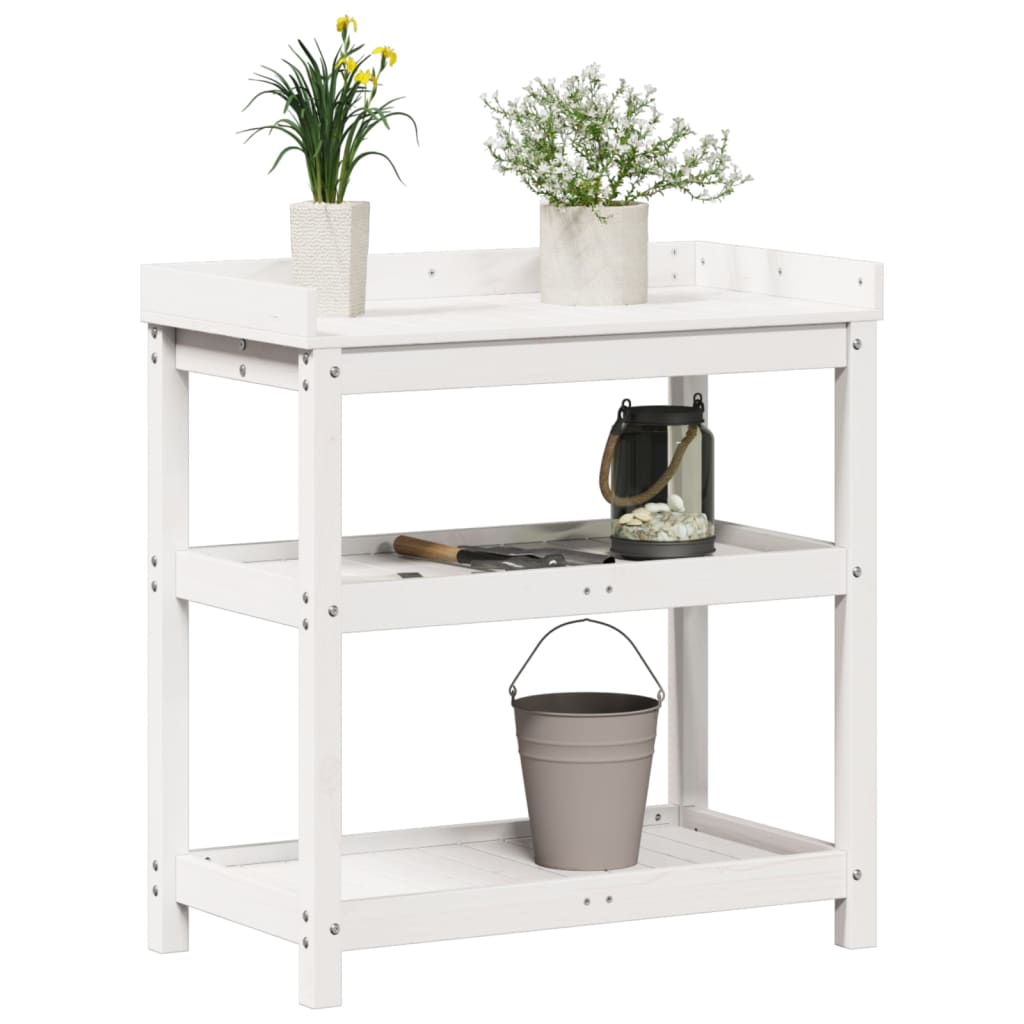 vidaXL Masă de plantare cu rafturi alb 82,5x45x86,5 cm lemn masiv pin vidaXL Masă de plantare cu rafturi alb 82,5x45x86,5 cm lemn masiv pin