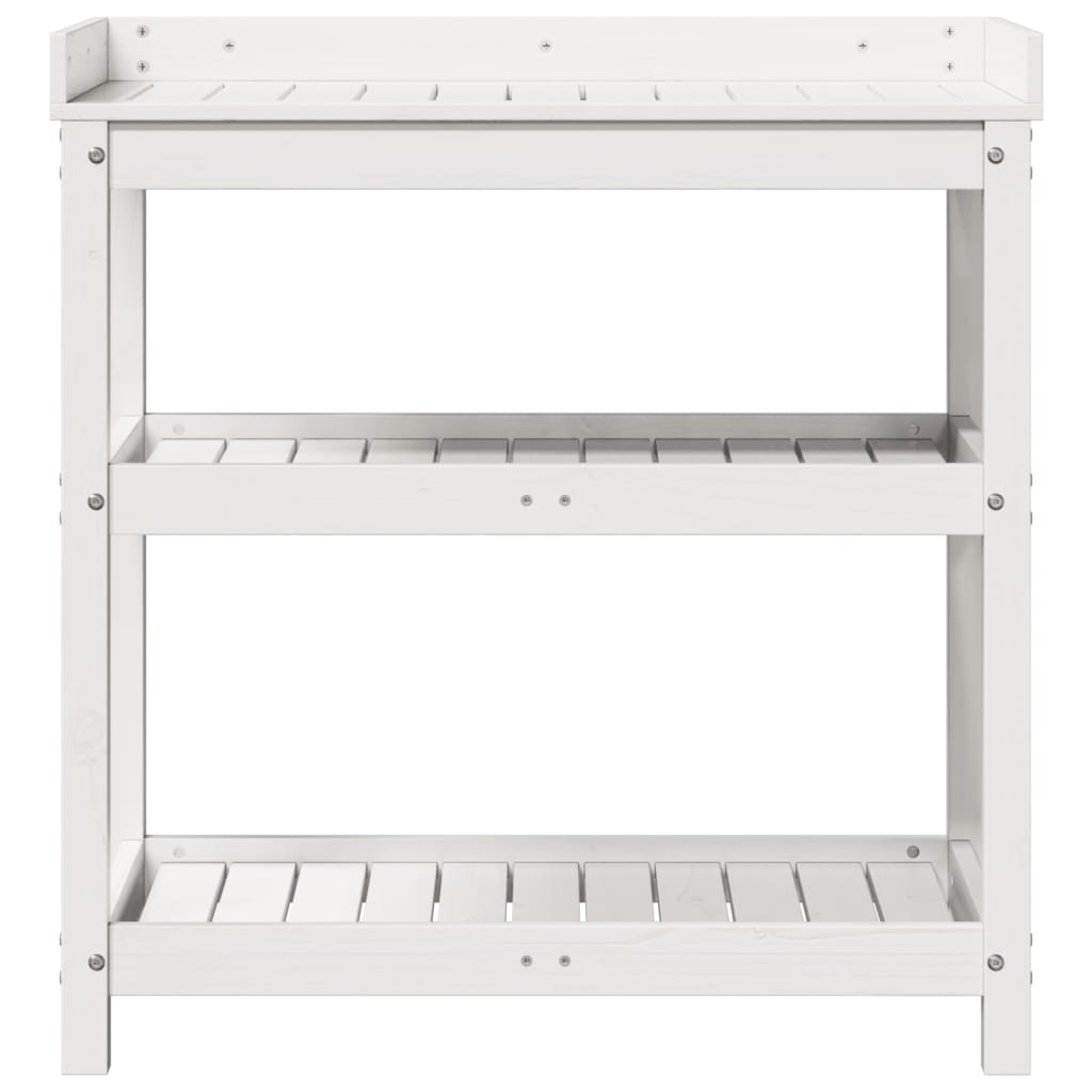 vidaXL Masă de plantare cu rafturi alb 82,5x45x86,5 cm lemn masiv pin vidaXL Masă de plantare cu rafturi alb 82,5x45x86,5 cm lemn masiv pin