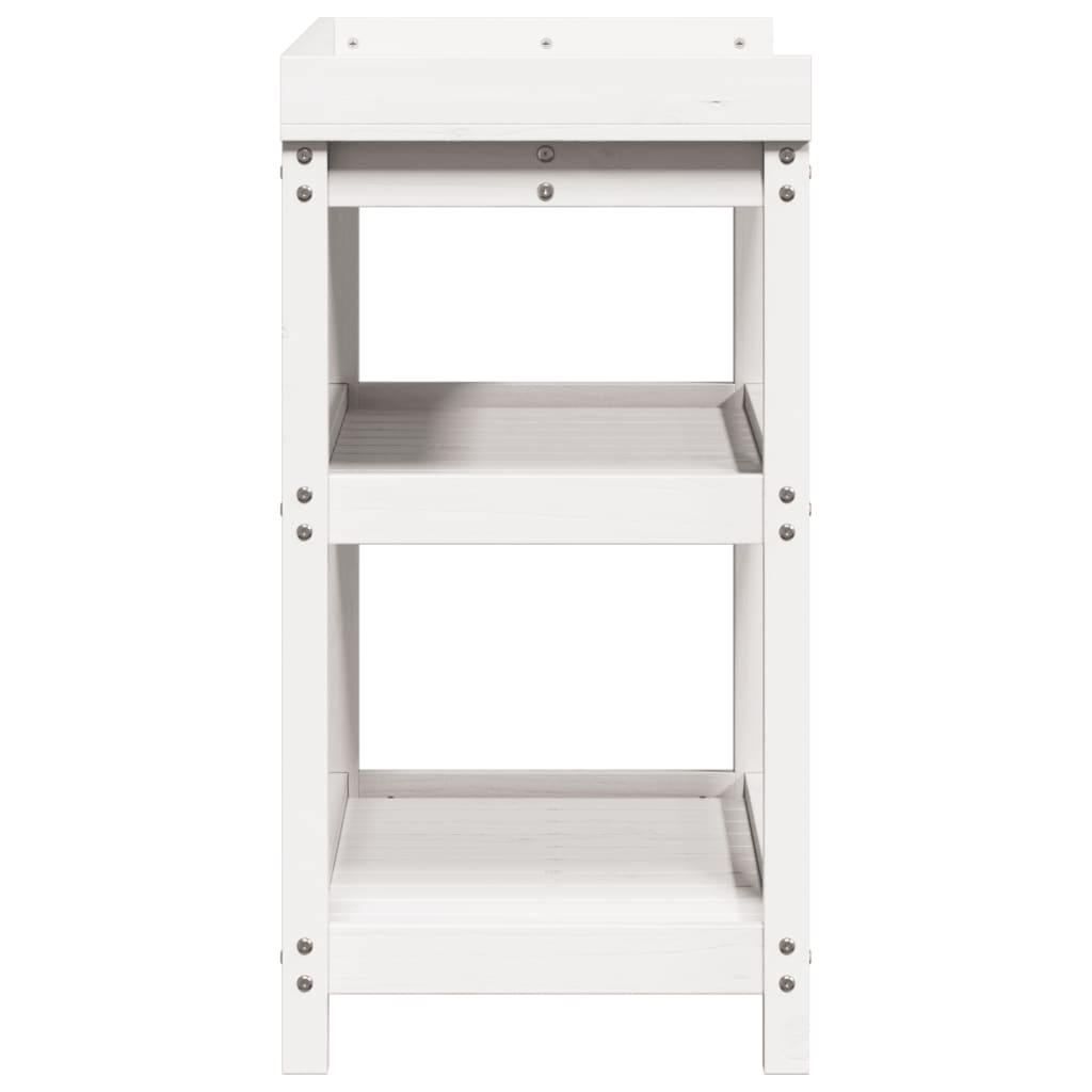 vidaXL Masă de plantare cu rafturi alb 82,5x45x86,5 cm lemn masiv pin vidaXL Masă de plantare cu rafturi alb 82,5x45x86,5 cm lemn masiv pin