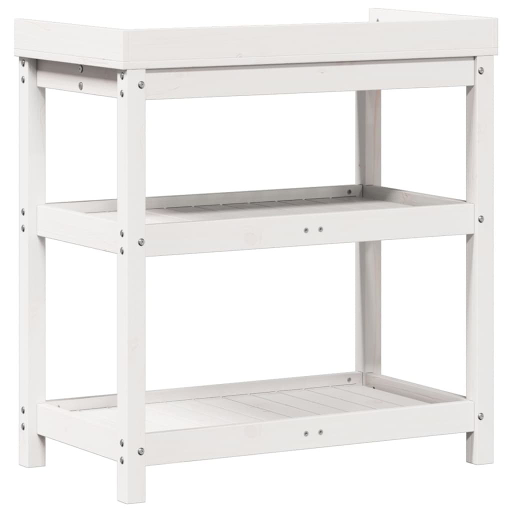 vidaXL Masă de plantare cu rafturi alb 82,5x45x86,5 cm lemn masiv pin vidaXL Masă de plantare cu rafturi alb 82,5x45x86,5 cm lemn masiv pin