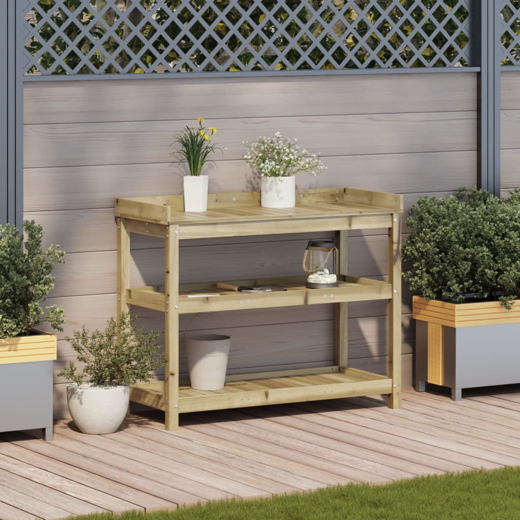 vidaXL Masă de plantare cu rafturi, 108x45x86,5 cm, lemn pin tratat vidaXL Masă de plantare cu rafturi, 108x45x86,5 cm, lemn pin tratat