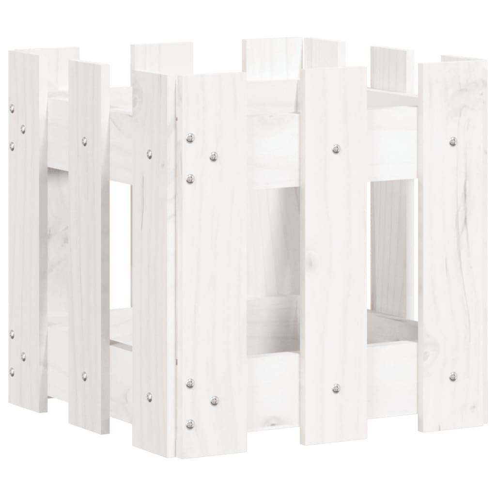 vidaXL Jardinieră grădină design gard, alb, 30x30x30 cm lemn masiv pin vidaXL Jardinieră grădină design gard, alb, 30x30x30 cm lemn masiv pin