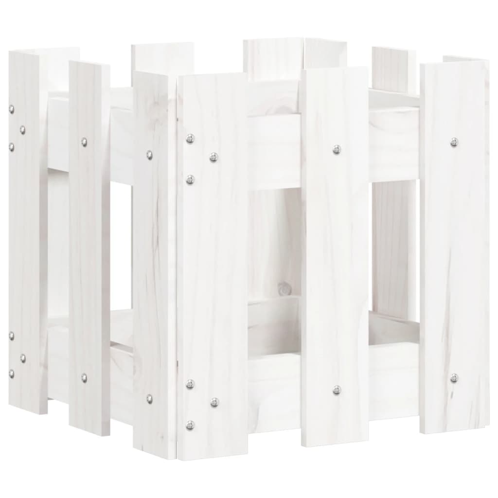 vidaXL Jardinieră grădină design gard, alb, 30x30x30 cm lemn masiv pin vidaXL Jardinieră grădină design gard, alb, 30x30x30 cm lemn masiv pin