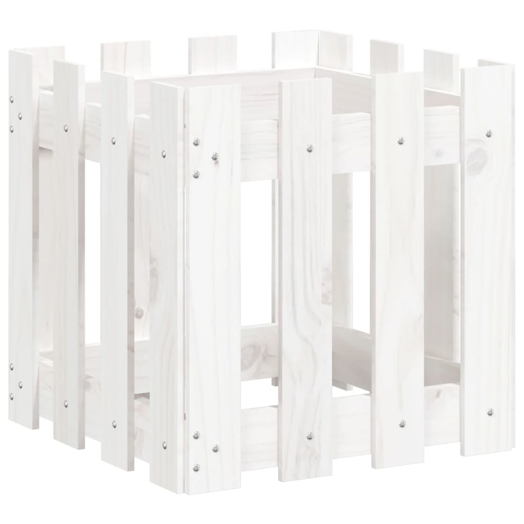 vidaXL Jardinieră grădină design gard, alb, 40x40x40 cm lemn masiv pin vidaXL Jardinieră grădină design gard, alb, 40x40x40 cm lemn masiv pin