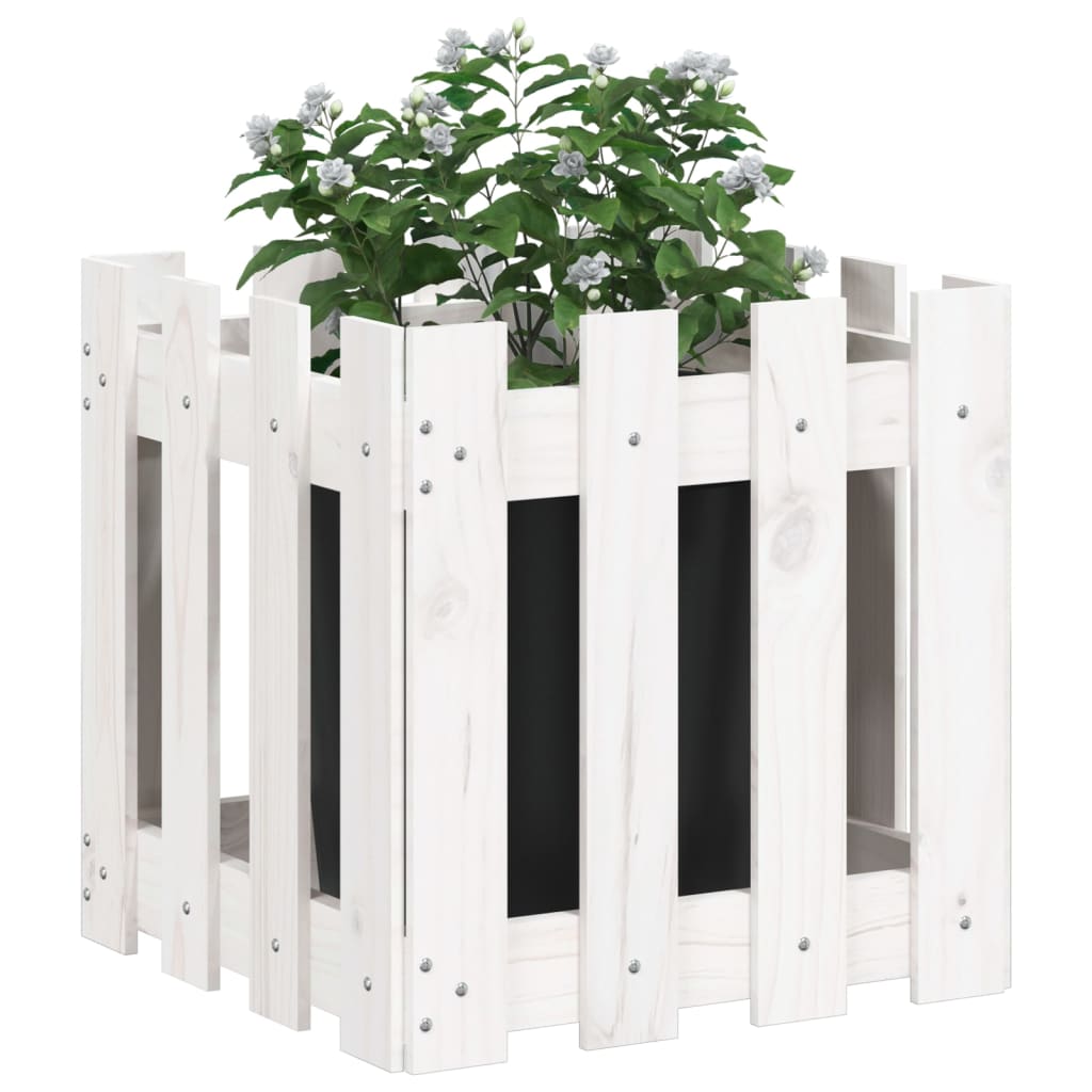 vidaXL Jardinieră grădină design gard, alb, 40x40x40 cm lemn masiv pin vidaXL Jardinieră grădină design gard, alb, 40x40x40 cm lemn masiv pin
