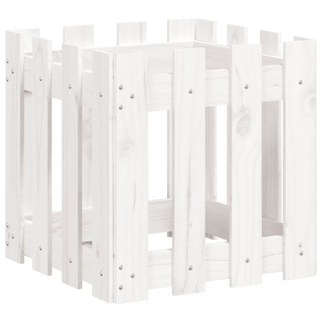 vidaXL Jardinieră grădină design gard, alb, 40x40x40 cm lemn masiv pin vidaXL Jardinieră grădină design gard, alb, 40x40x40 cm lemn masiv pin