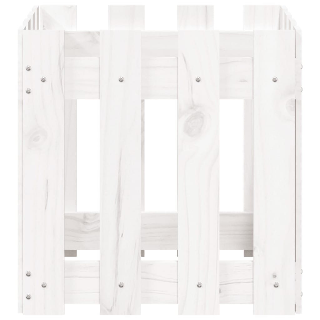 vidaXL Jardinieră grădină design gard, alb, 40x40x40 cm lemn masiv pin vidaXL Jardinieră grădină design gard, alb, 40x40x40 cm lemn masiv pin