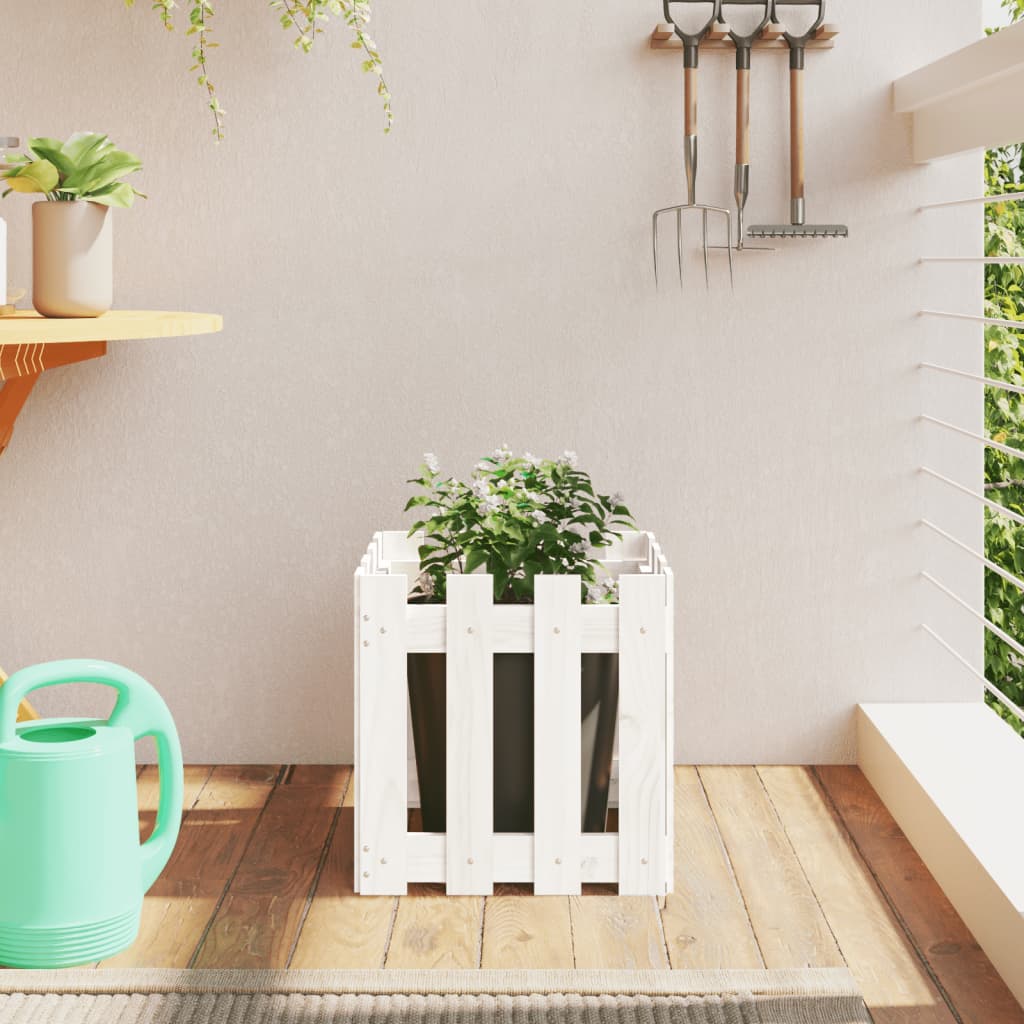vidaXL Jardinieră grădină design gard, alb, 40x40x40 cm lemn masiv pin vidaXL Jardinieră grădină design gard, alb, 40x40x40 cm lemn masiv pin