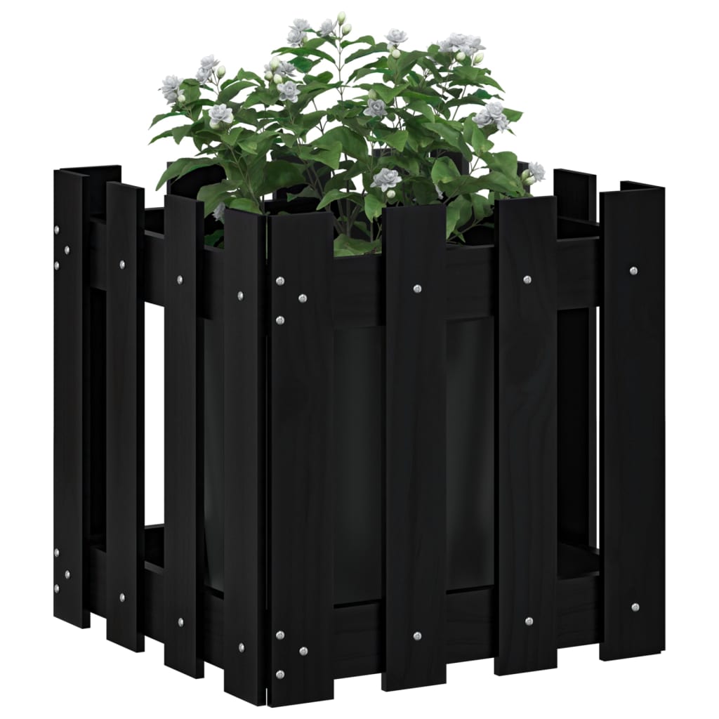 vidaXL Jardinieră grădină design gard negru 40x40x40 cm lemn masiv pin