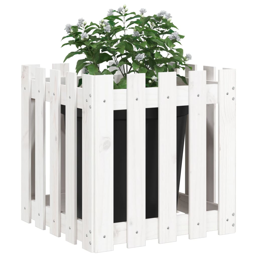 vidaXL Jardinieră grădină design gard, alb, 50x50x50 cm lemn masiv pin vidaXL Jardinieră grădină design gard, alb, 50x50x50 cm lemn masiv pin