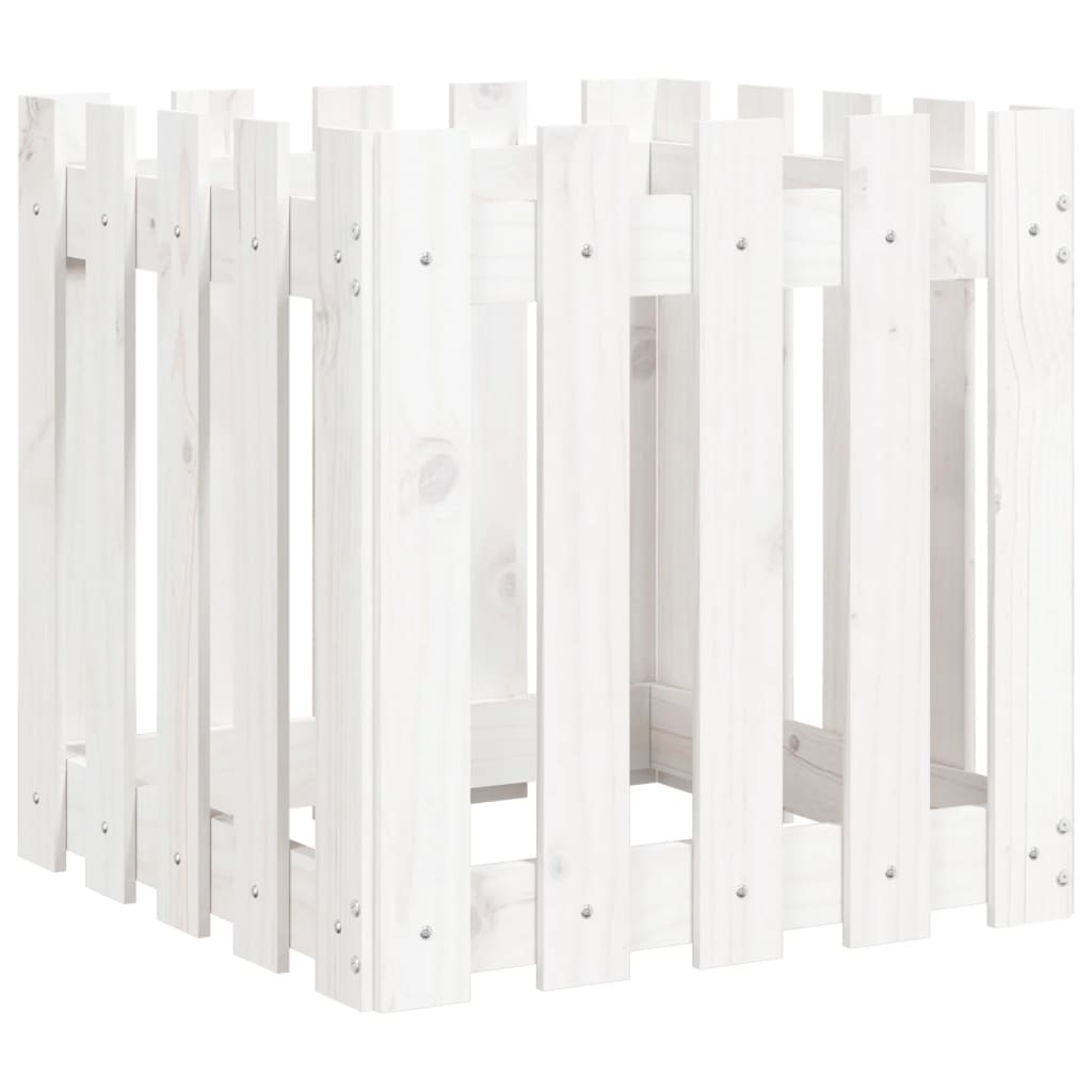 vidaXL Jardinieră grădină design gard, alb, 50x50x50 cm lemn masiv pin vidaXL Jardinieră grădină design gard, alb, 50x50x50 cm lemn masiv pin