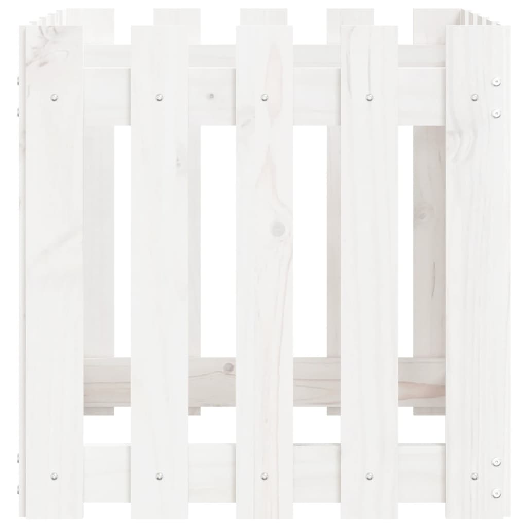 vidaXL Jardinieră grădină design gard, alb, 50x50x50 cm lemn masiv pin vidaXL Jardinieră grădină design gard, alb, 50x50x50 cm lemn masiv pin