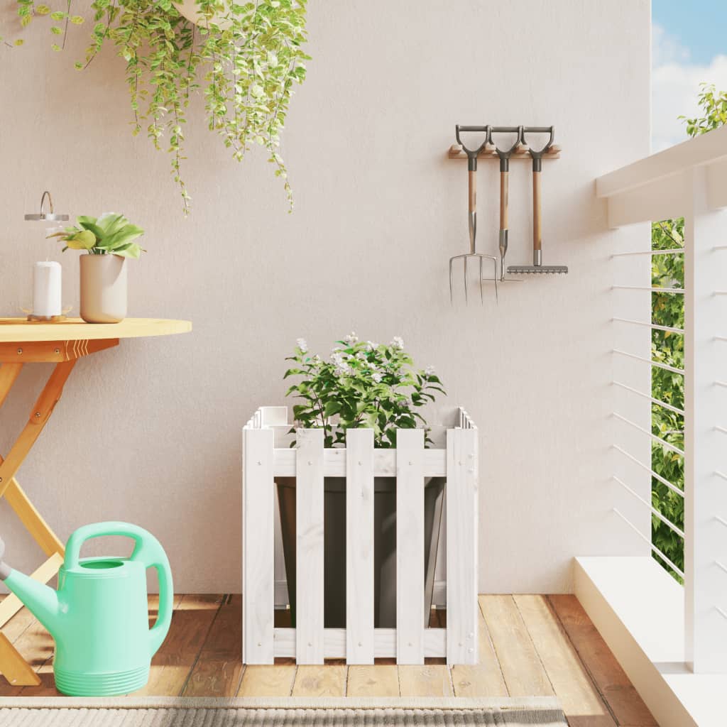 vidaXL Jardinieră grădină design gard, alb, 50x50x50 cm lemn masiv pin vidaXL Jardinieră grădină design gard, alb, 50x50x50 cm lemn masiv pin