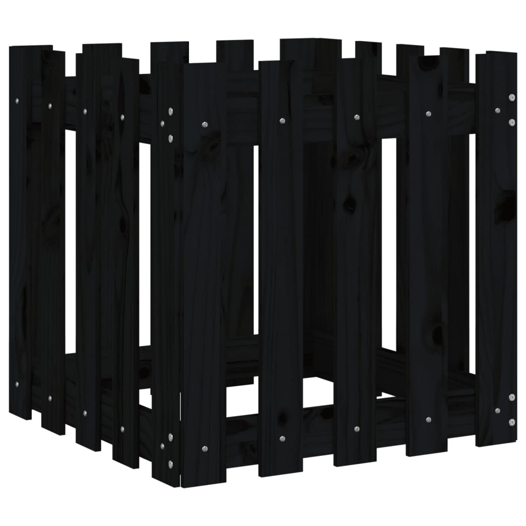 vidaXL Jardinieră grădină design gard negru 50x50x50 cm lemn masiv pin