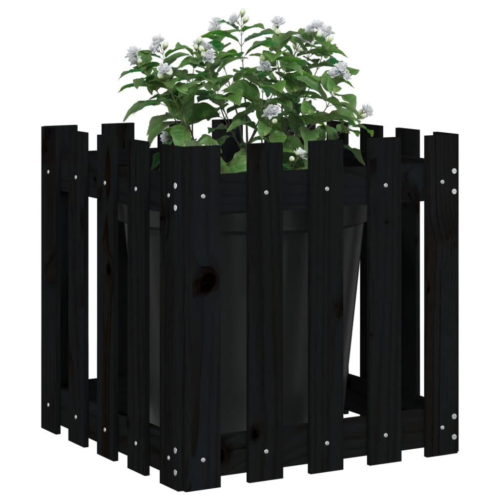 vidaXL Jardinieră grădină design gard negru 50x50x50 cm lemn masiv pin